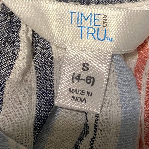 Time and Tru All Cotton Long Sleeve Peasant Style Stripe Womens top blouse S 4-6 - Picture 7 of 10